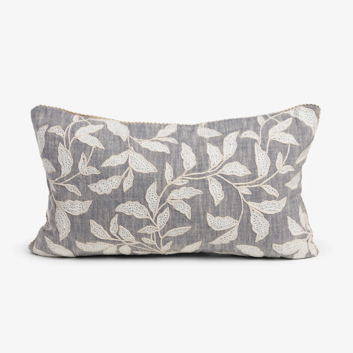 Leaf Cushion Cover (Blue & White Rectangular)
