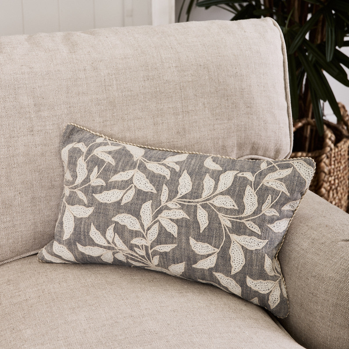Leaf Cushion Cover (Blue & White Rectangular) - Image 3