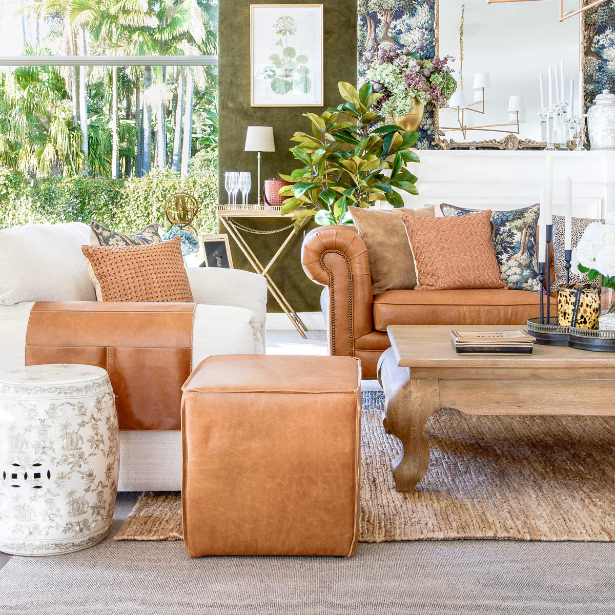 Leather Ottoman (Tan) - Image 2