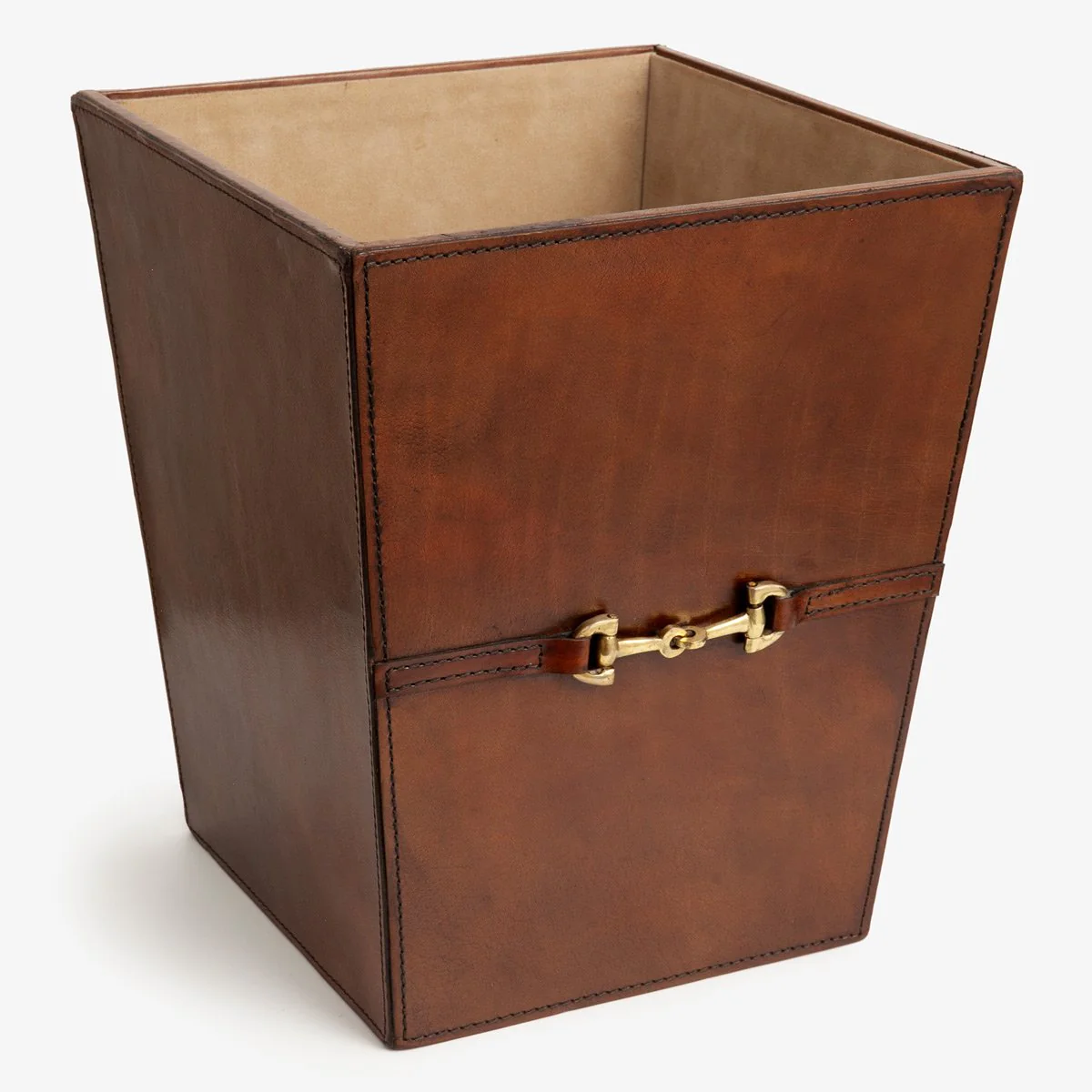 Leather Waste Bin (Brown With Brass)