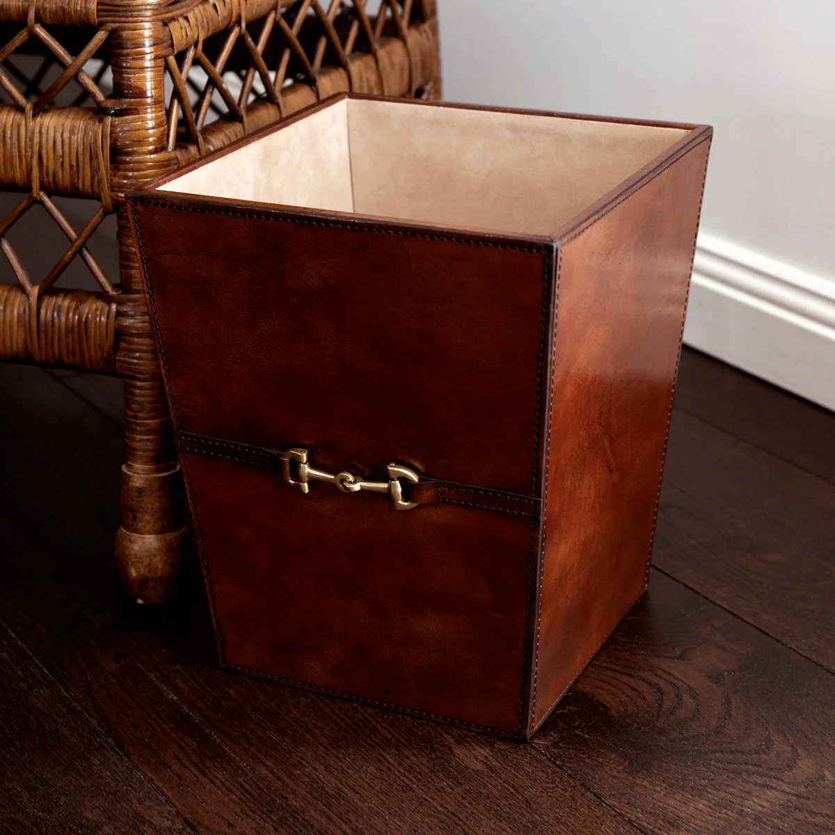 Leather Waste Bin (Brown With Brass) - Image 2