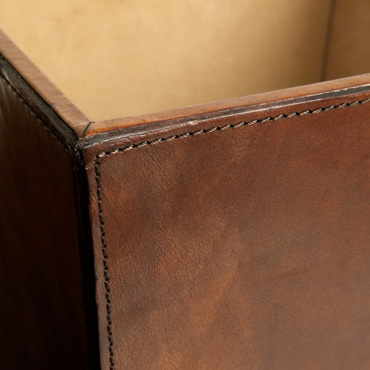 Leather Waste Bin (Brown With Brass) - Image 4
