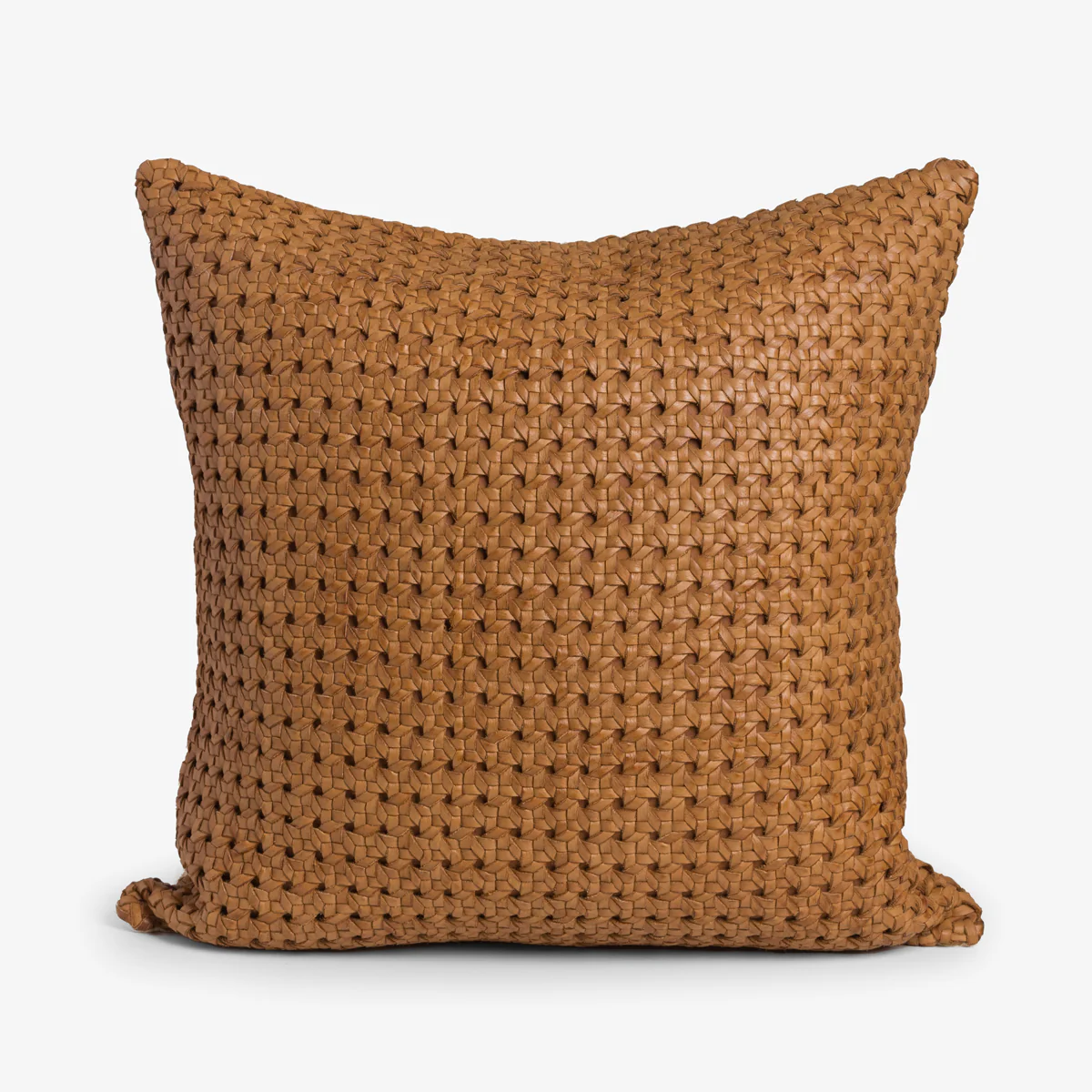 Leather Woven Cushion Cover (Tan Geometric)