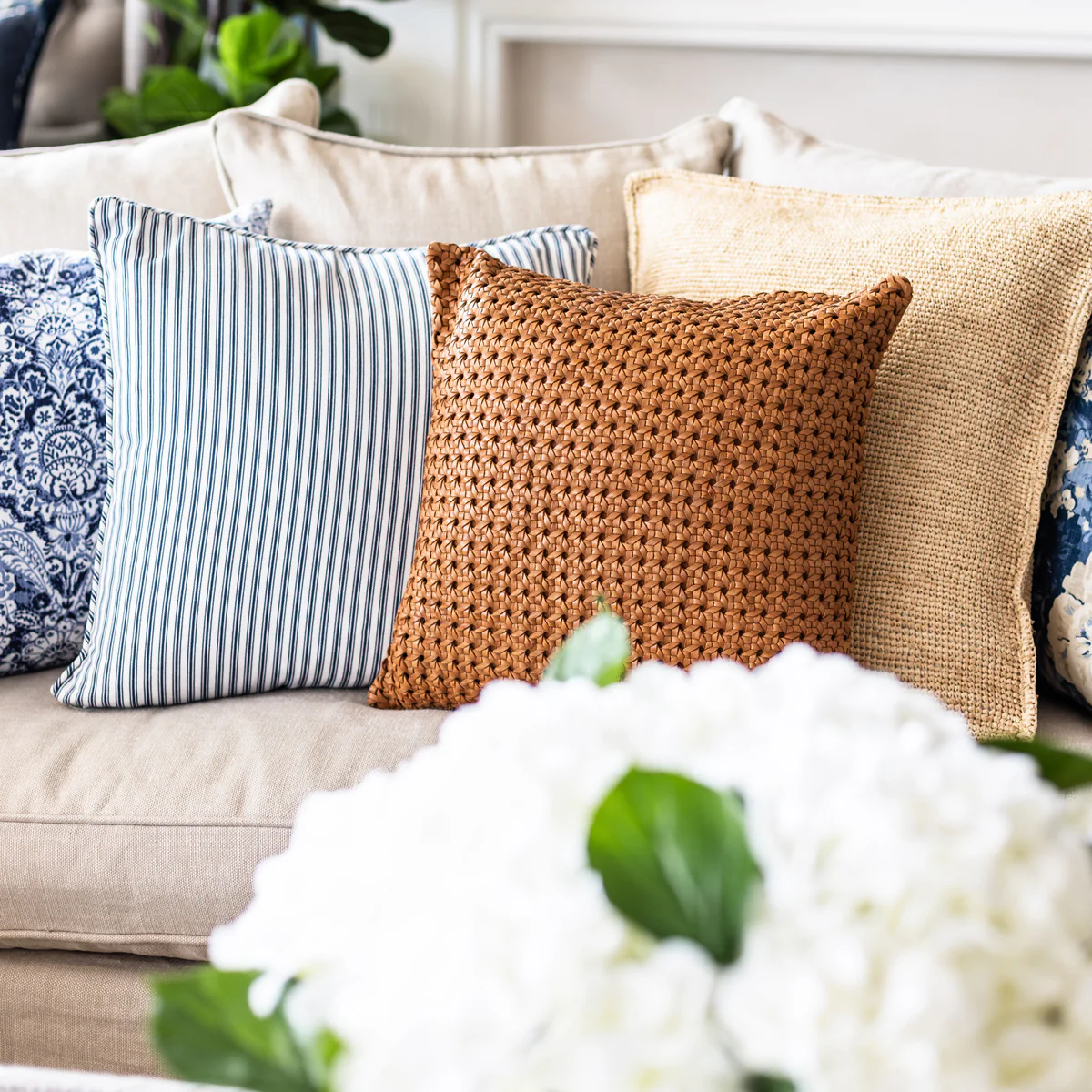 Leather Woven Cushion Cover (Tan Geometric) - Image 2
