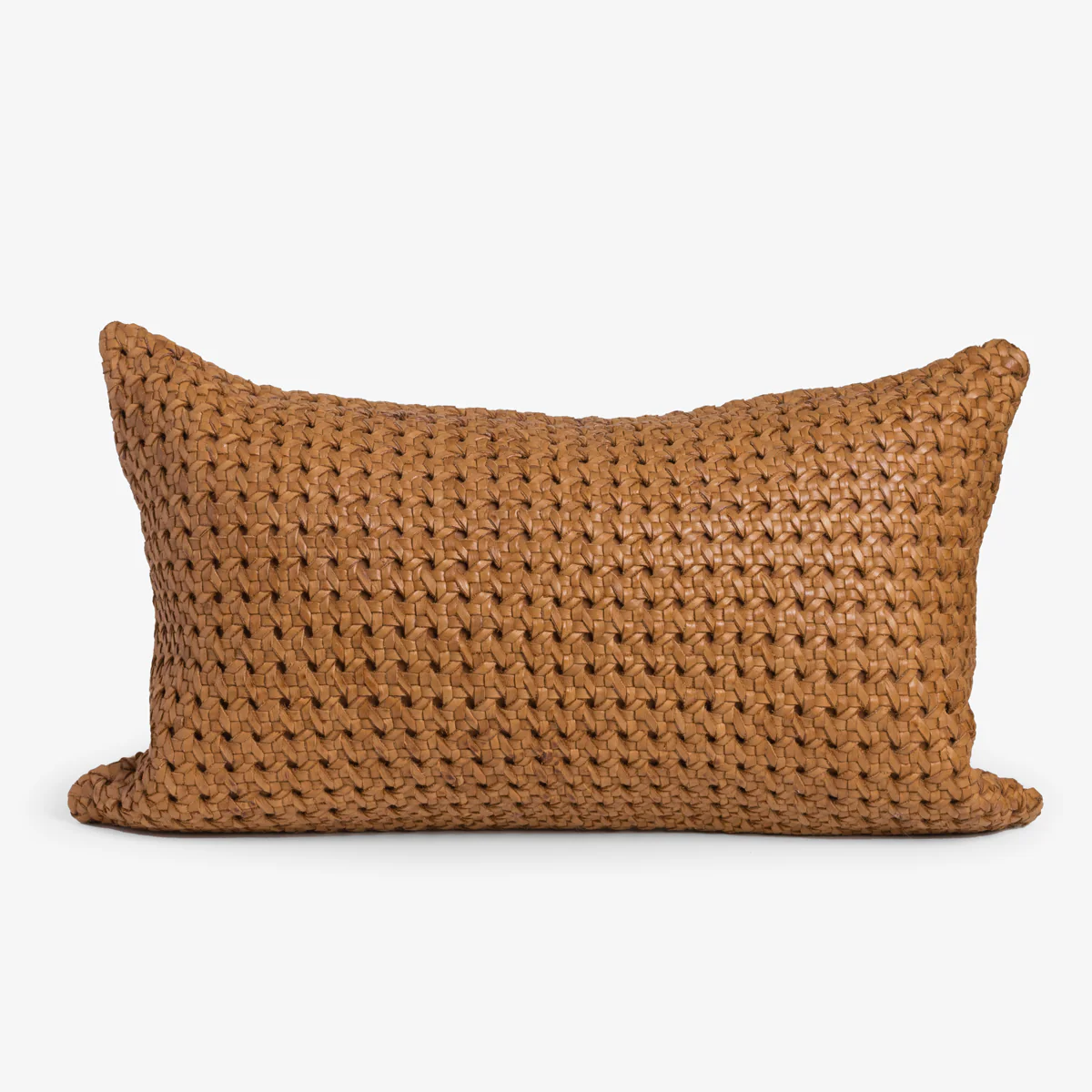 Leather Woven Rectangular Cushion Cover (Tan Geometric)