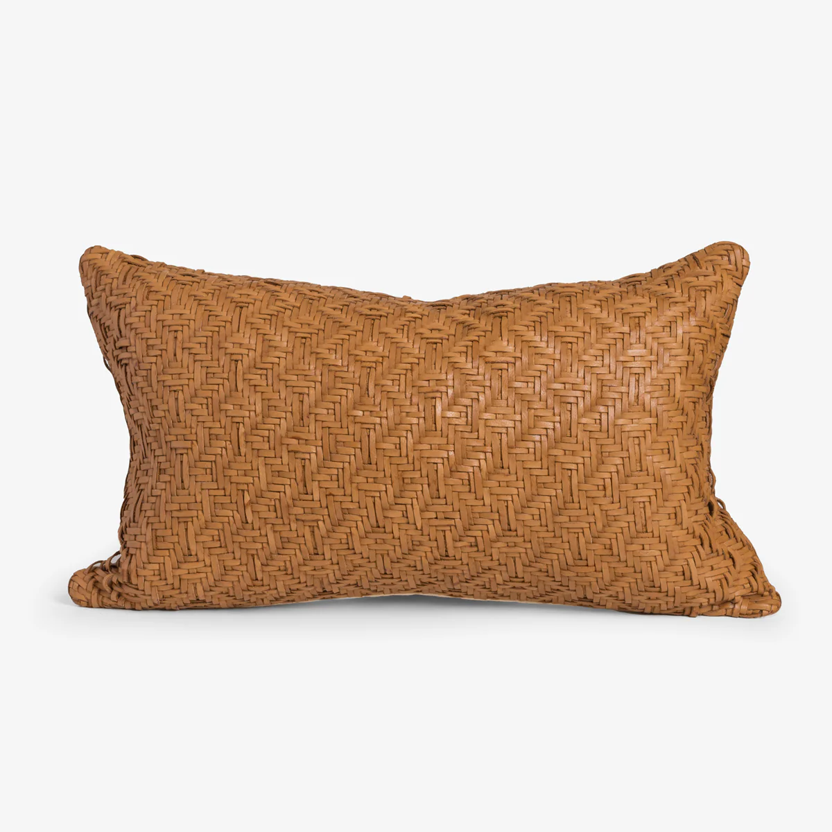 Leather Woven Rectangular Cushion Cover (Tan)