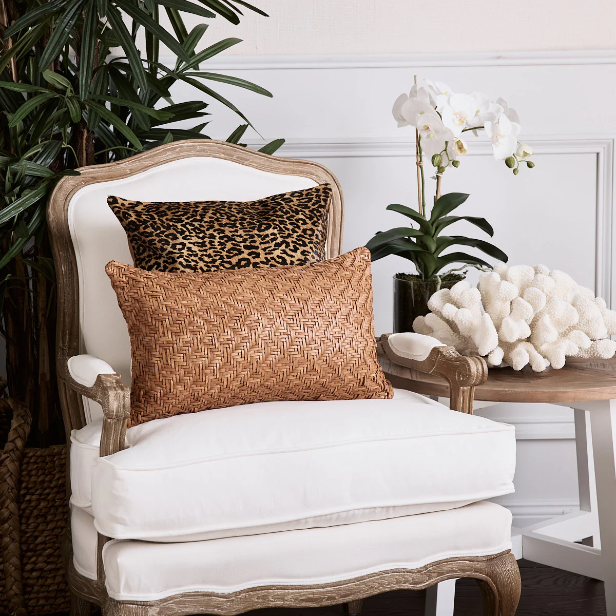Leather Woven Rectangular Cushion Cover (Tan) - Image 3
