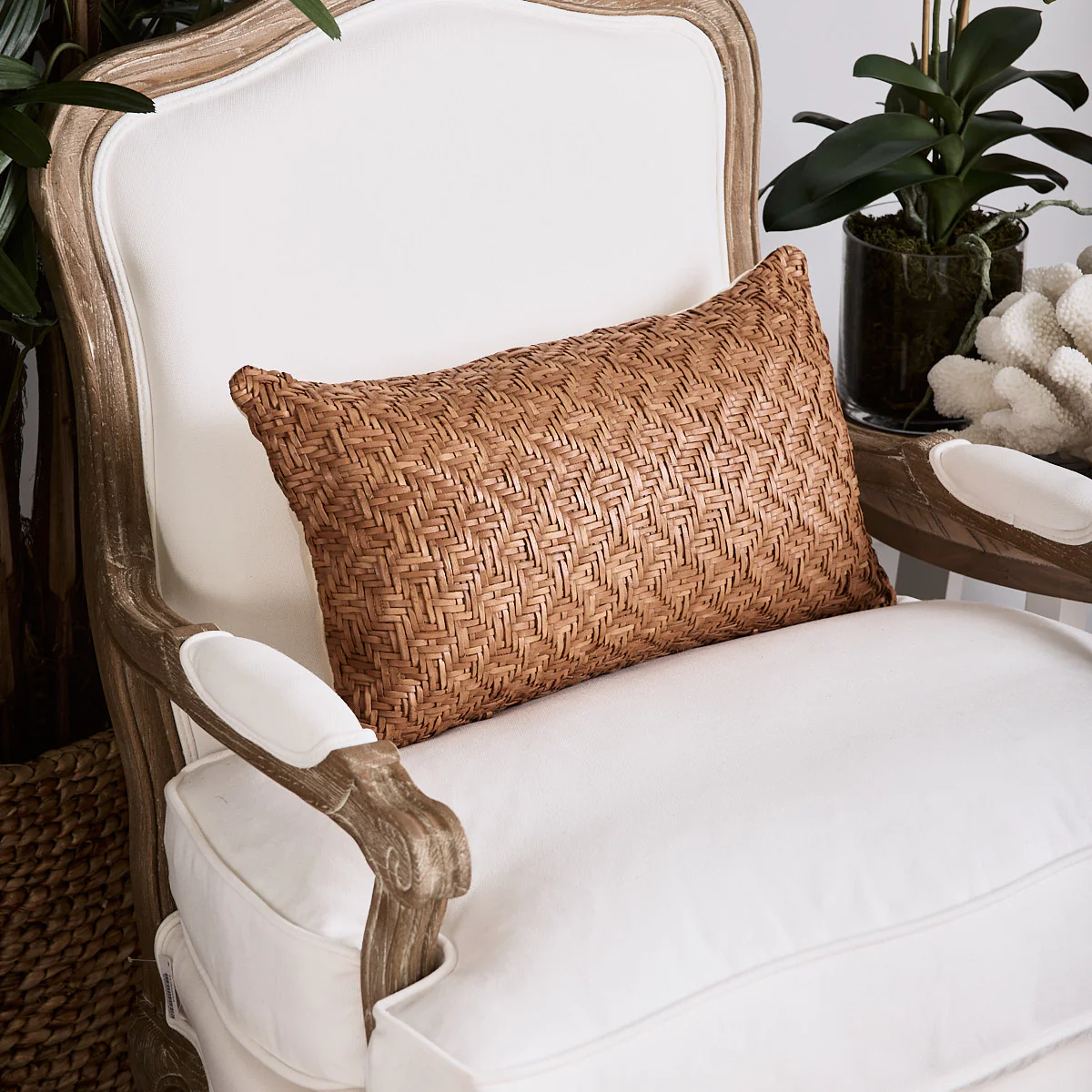 Leather Woven Rectangular Cushion Cover (Tan) - Image 4