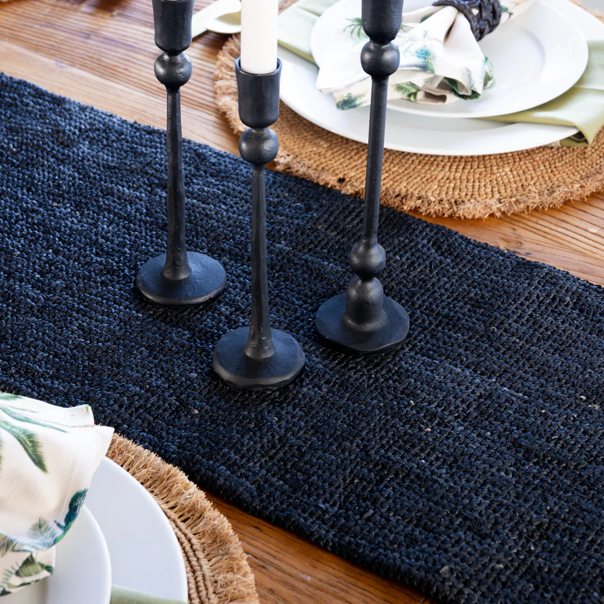 Madagascar Raffia Crochet Table Runner Black - Image 2