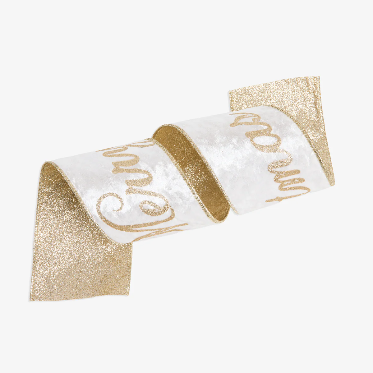 Merry Christmas Wire Velvet Ribbon (Cream & Gold)