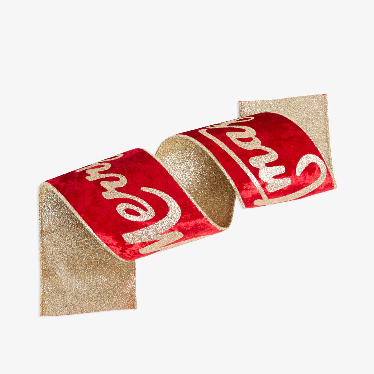 Merry Christmas Wire Velvet Ribbon (Red & Gold)