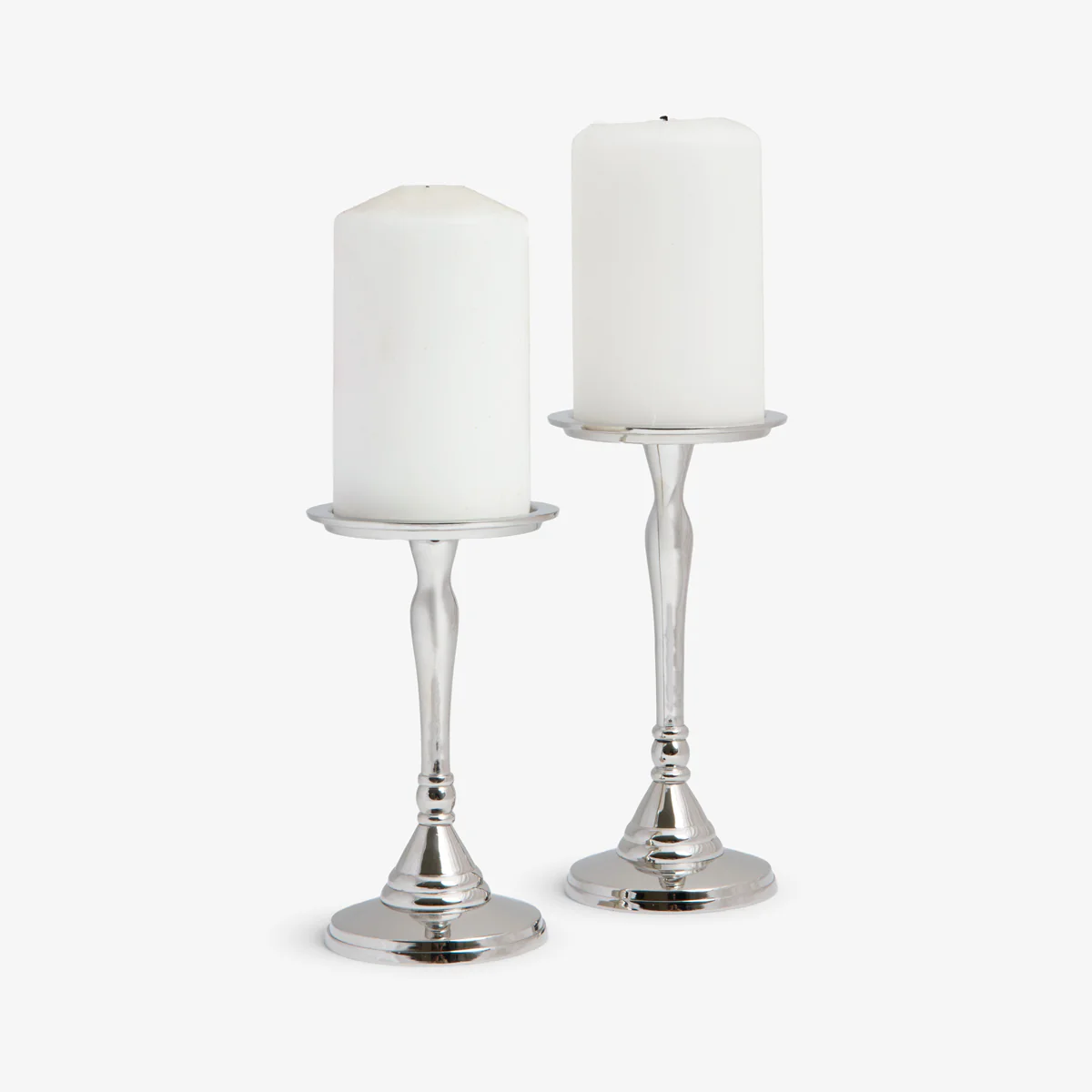 Metal Pillar Candle Holders (Silver) - Image 3