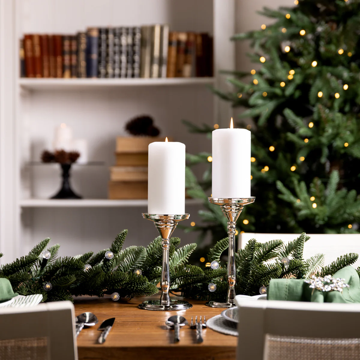 Metal Pillar Candle Holders (Silver) - Image 5