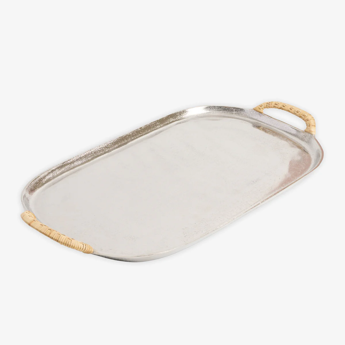 Metal Tray With Rattan Handles