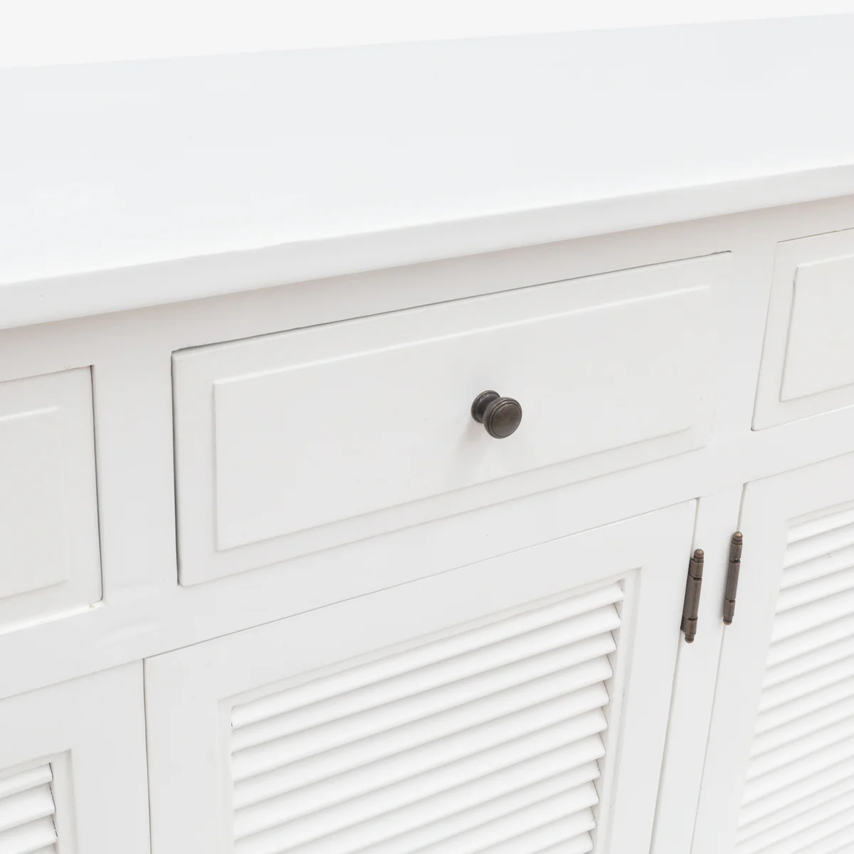 Oak 4 Drawer 4 Door Louvre Sideboard White - Image 2