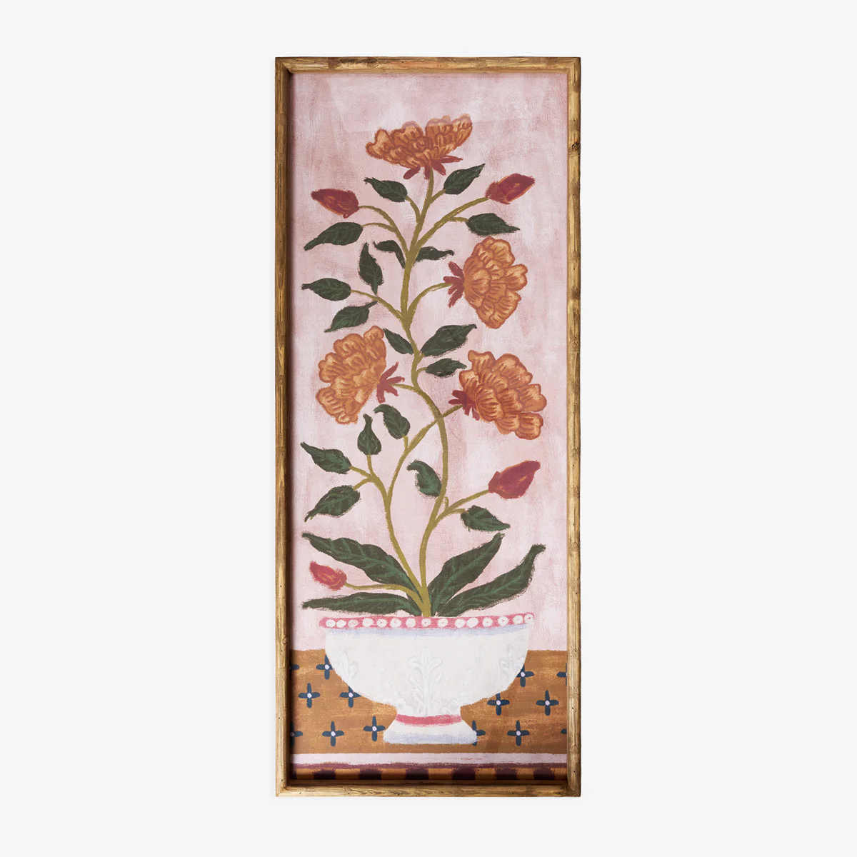 Orange Bloom Print In Bamboo Frame