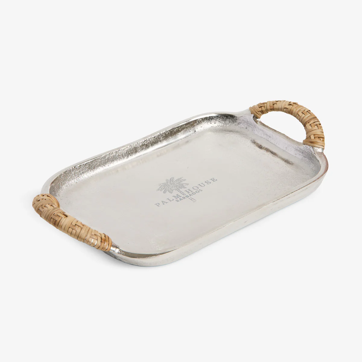 Palm House Metal Tray With Rattan Handles