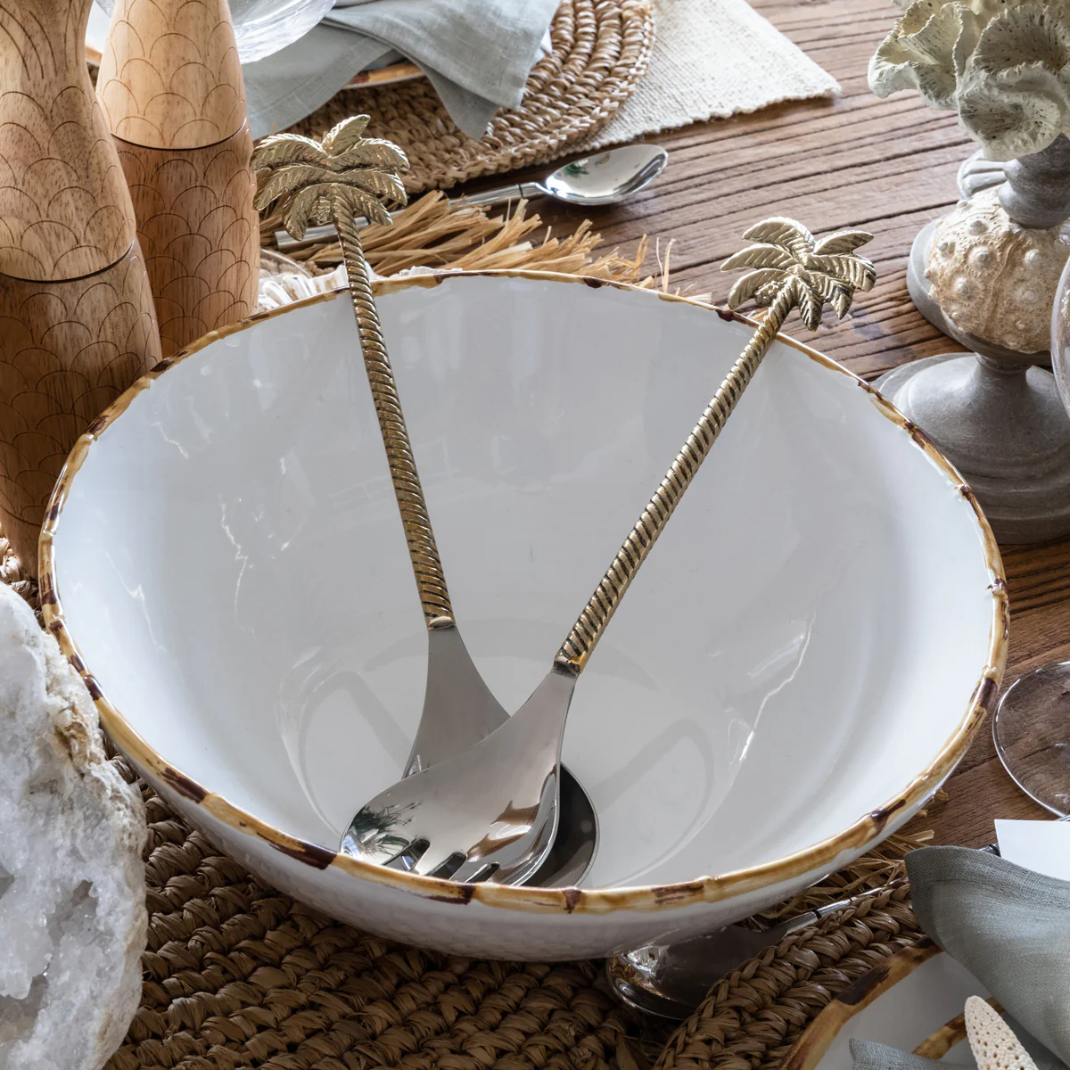 Palm Tree Salad Servers Set of Two Brass - Image 3
