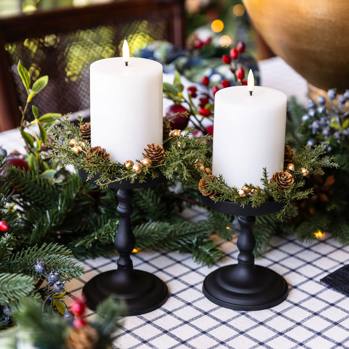 Pine Cone & Gold Berry Candle Rings - Image 2