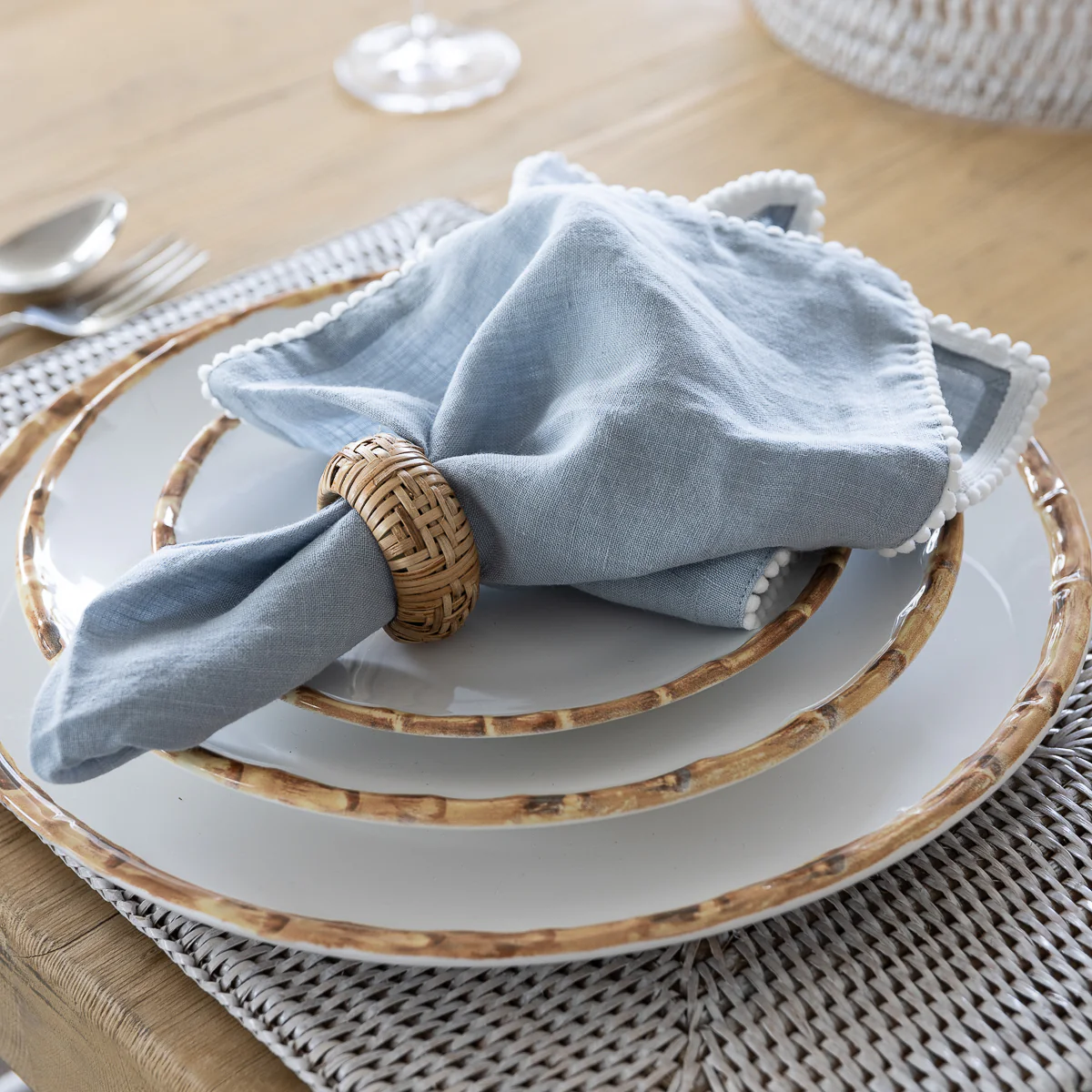 Pom Pom Linen Napkin Light Blue - Image 3