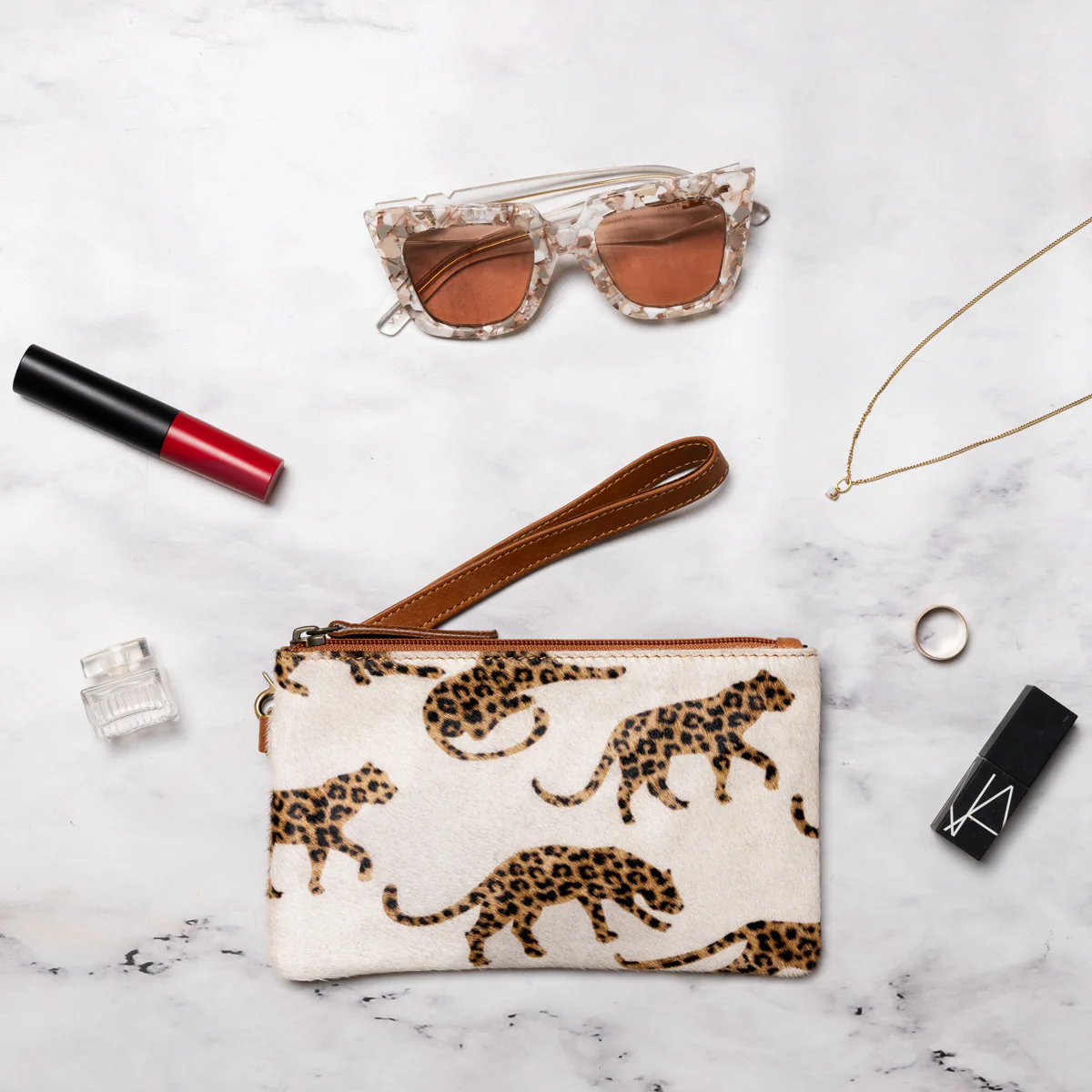 Printed Cowhide Clutch Bag (Leopard) - Image 2