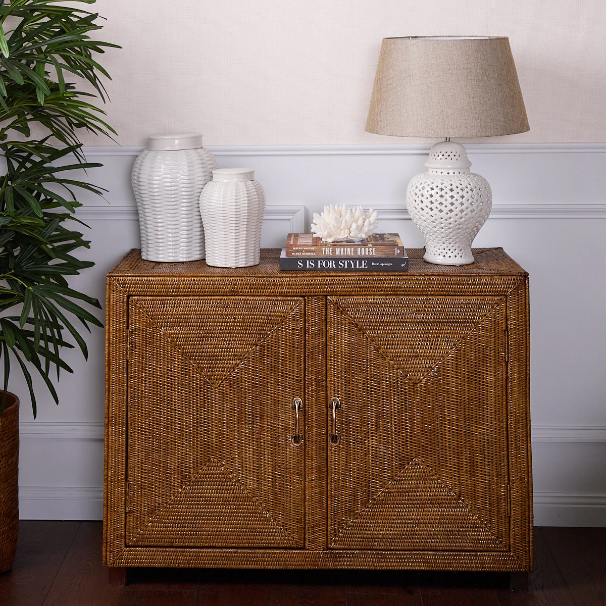 Rattan 2 Door Cabinet Brown - Image 3