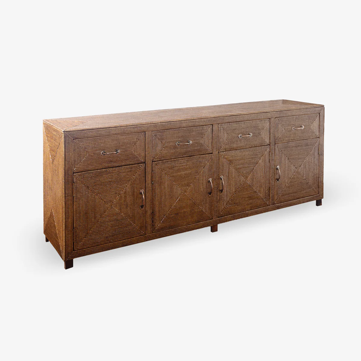 Rattan 4 Drawer 4 Door Cabinet Brown