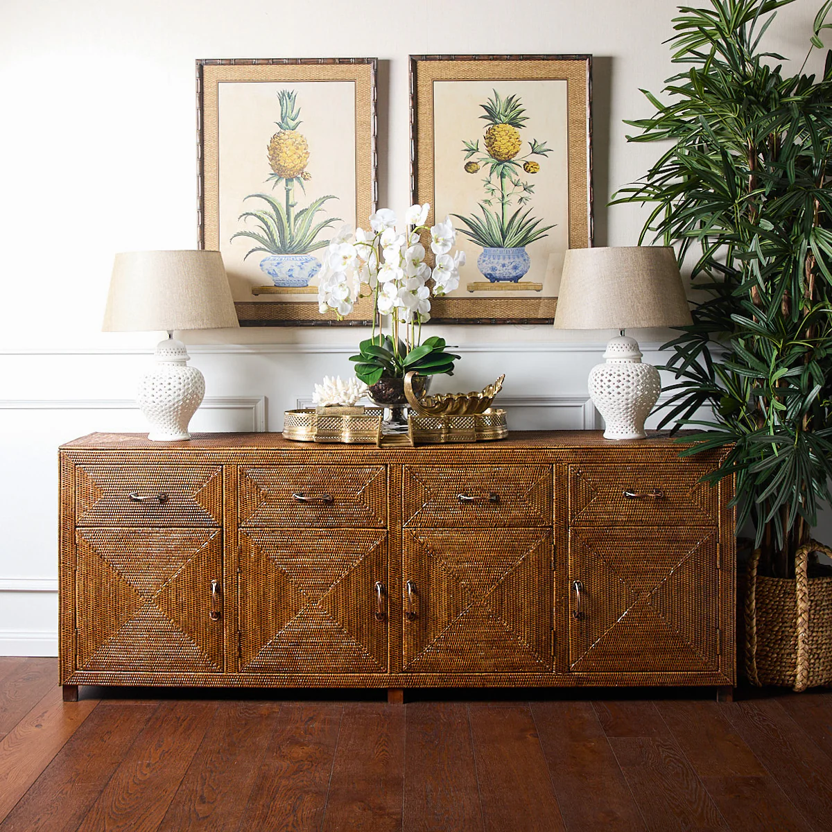 Rattan 4 Drawer 4 Door Cabinet Brown - Image 3