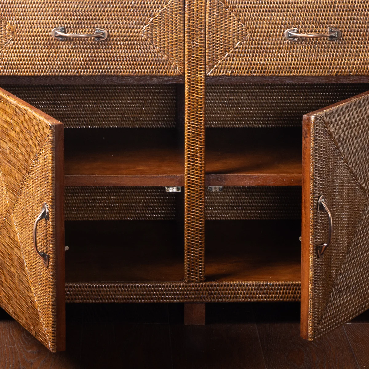 Rattan 4 Drawer 4 Door Cabinet Brown - Image 4