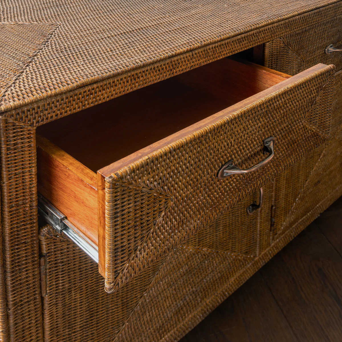 Rattan 4 Drawer 4 Door Cabinet Brown - Image 5