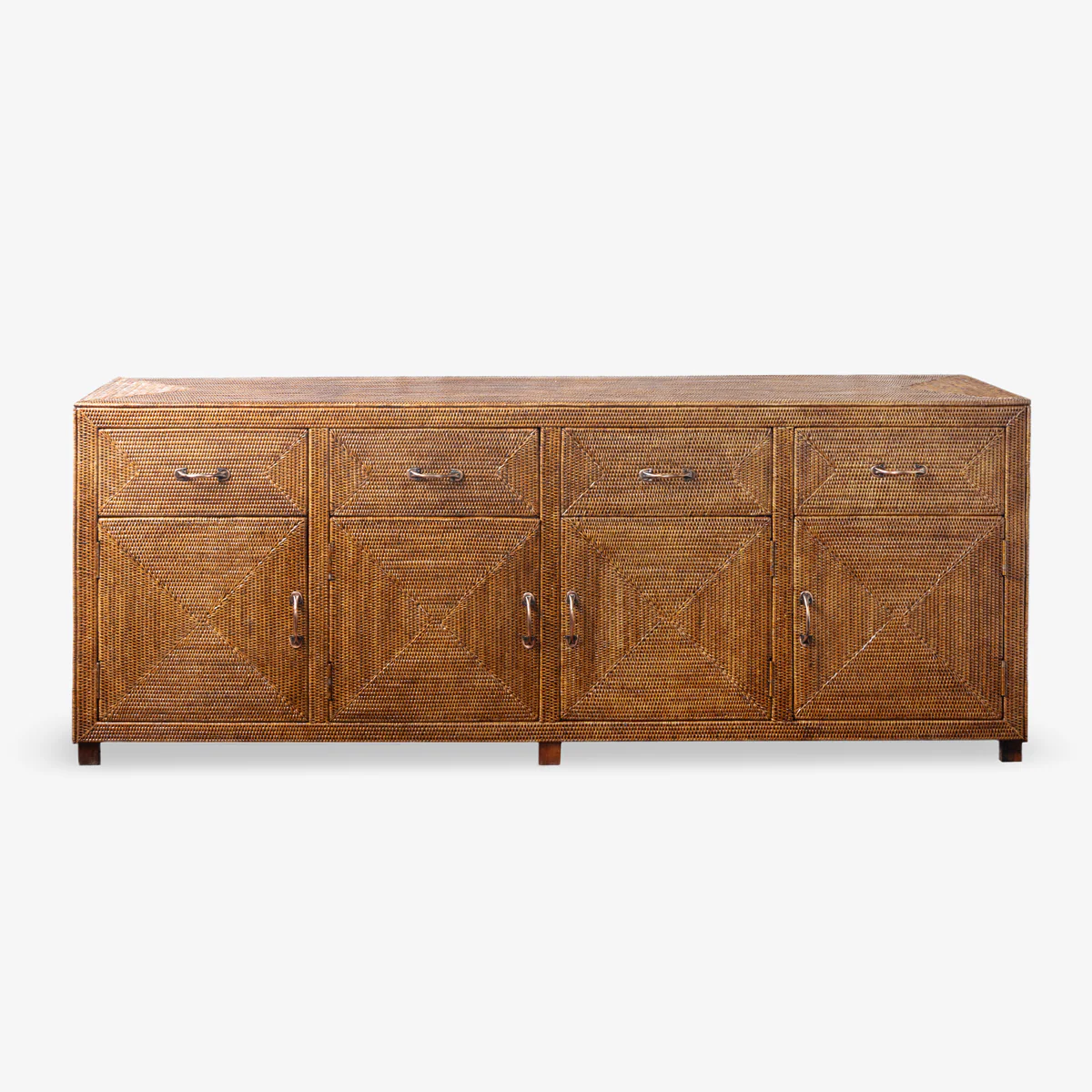Rattan 4 Drawer 4 Door Cabinet Brown - Image 6