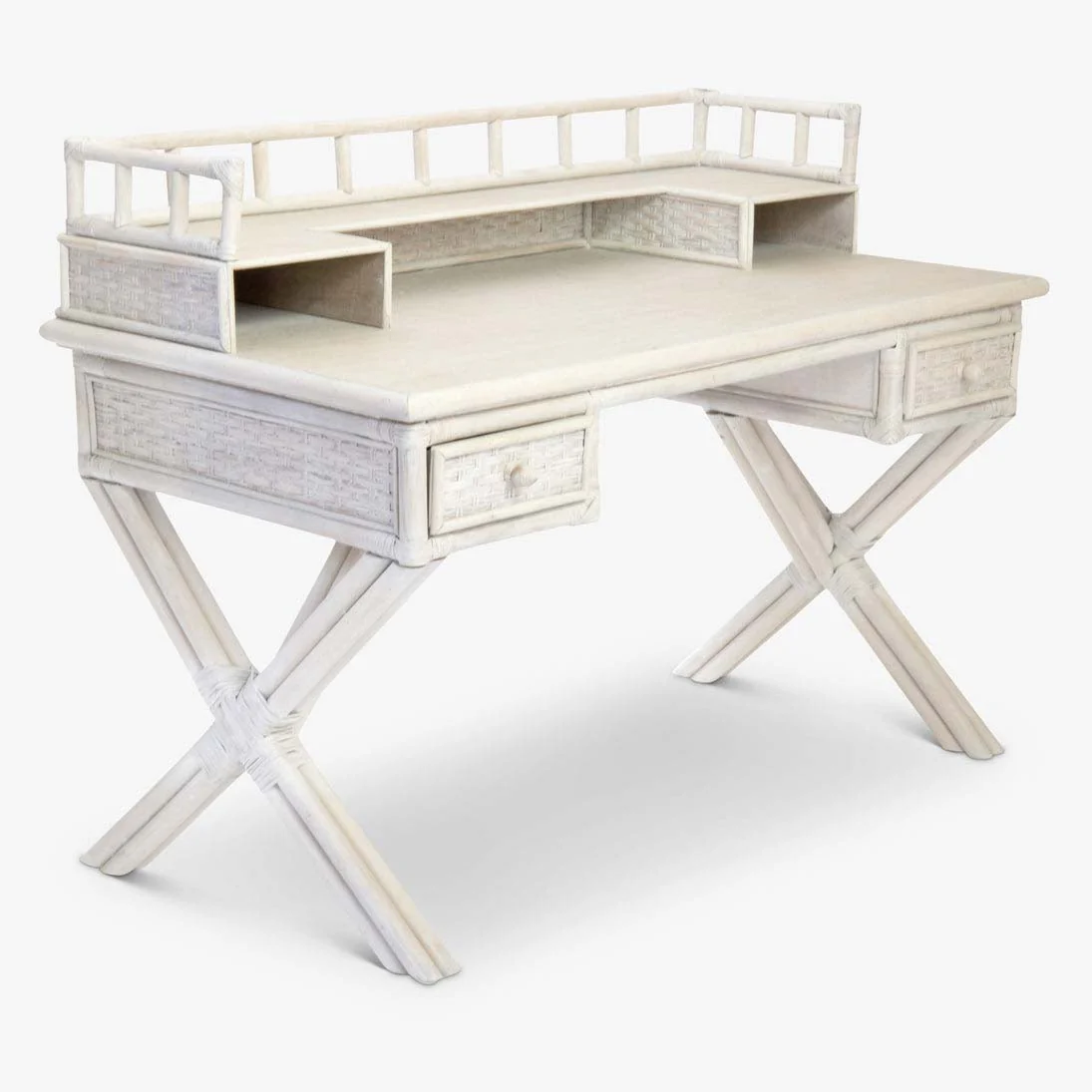 African Rattan Writing Desk (White Washed)