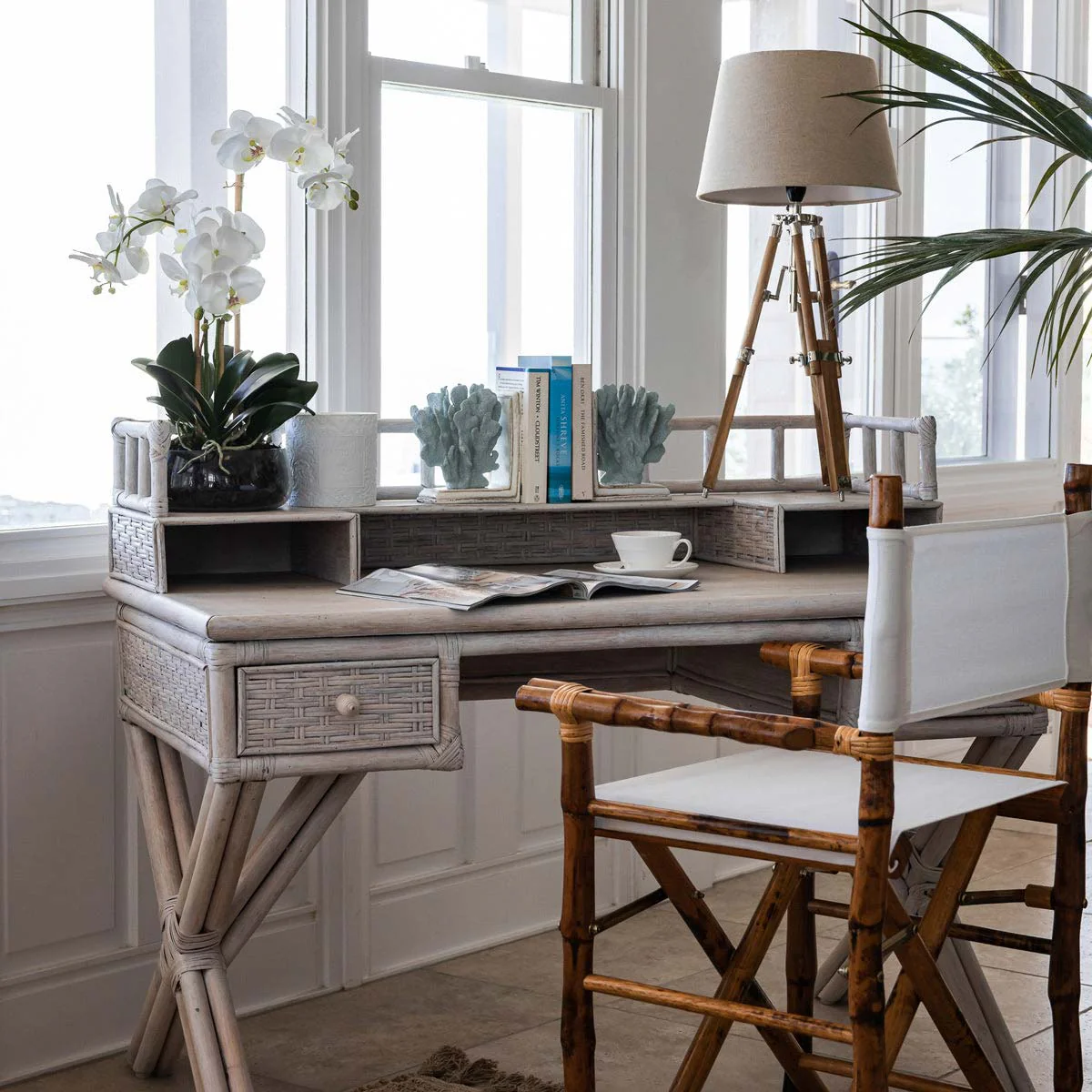African Rattan Writing Desk (White Washed) - Image 2