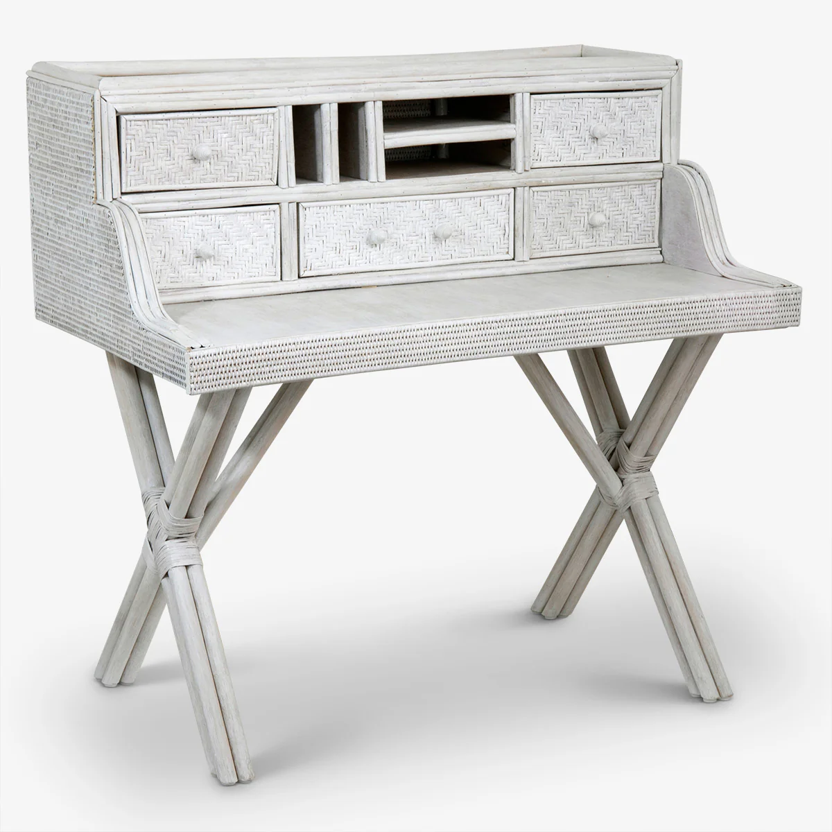 Rattan Bahamas Desk (White Washed)