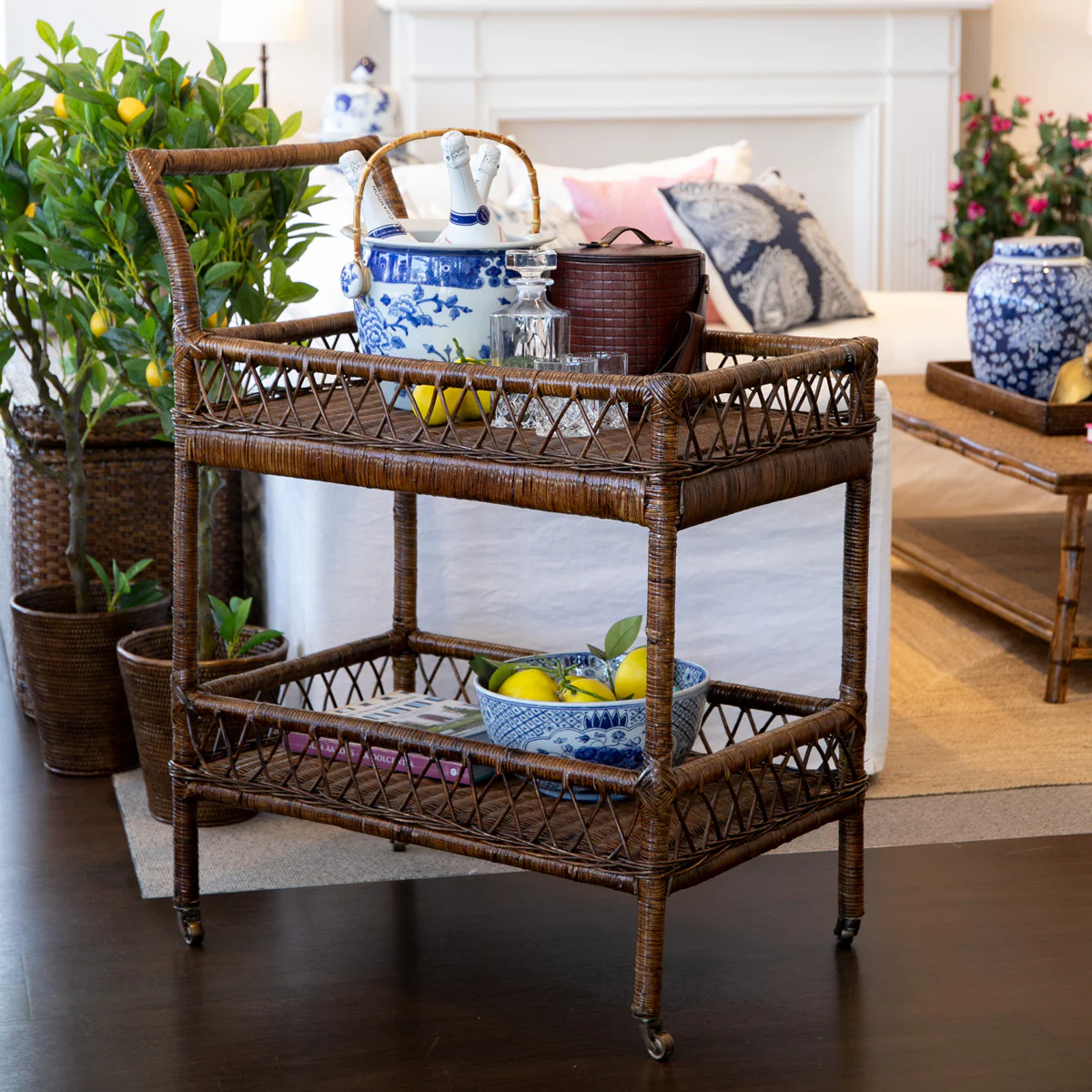 Rattan Bar Cart Brown - Image 3