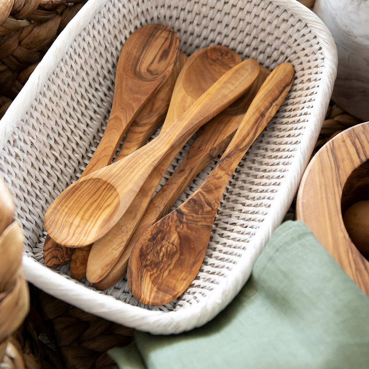 Rattan Bread Baskets (White Washed) - Image 4