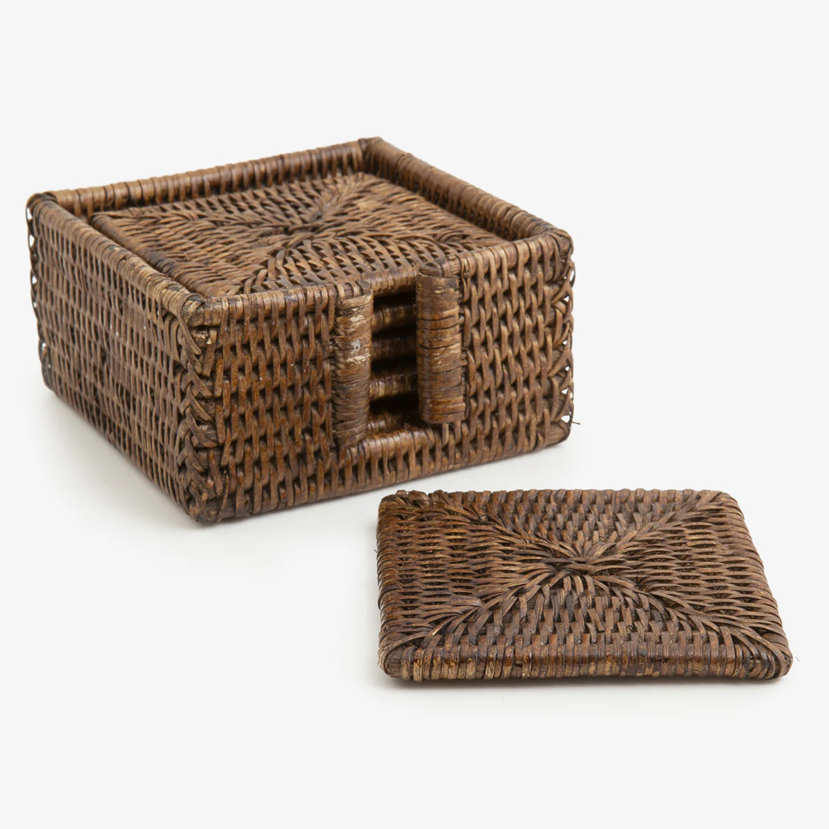 Rattan Square Coaster Set (Brown)