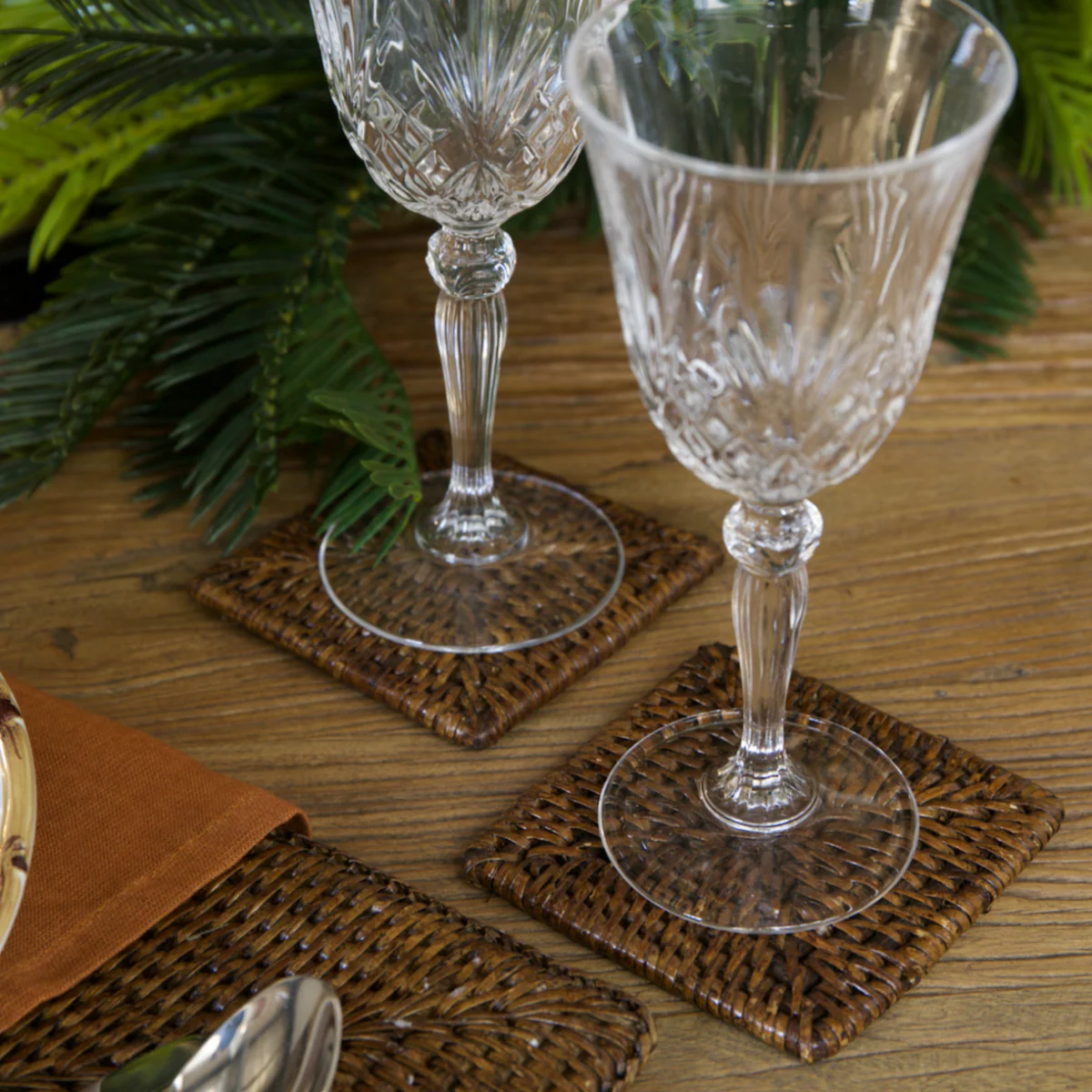 Rattan Square Coaster Set (Brown) - Image 2