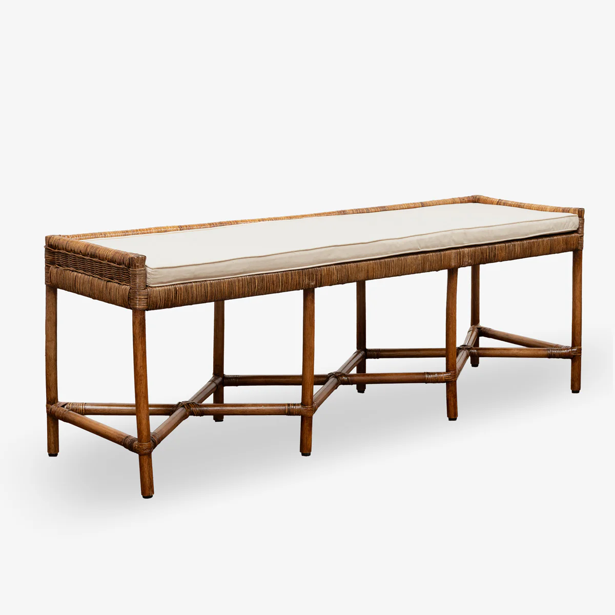 Rattan Cross Bench With Cushion (Brown)