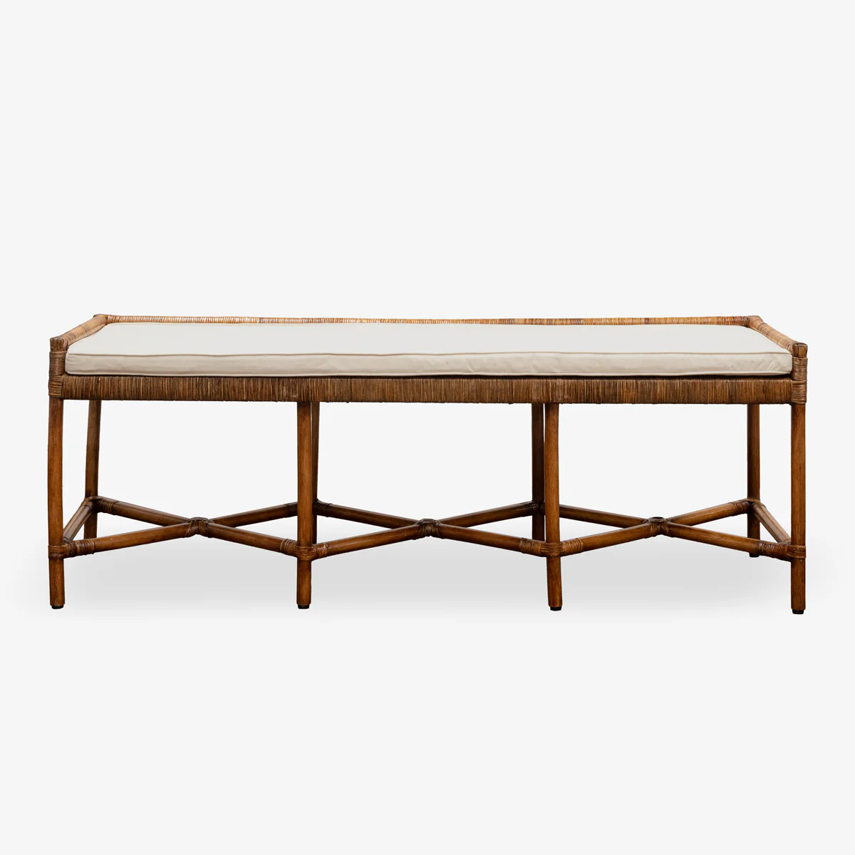 Rattan Cross Bench With Cushion (Brown) - Image 2