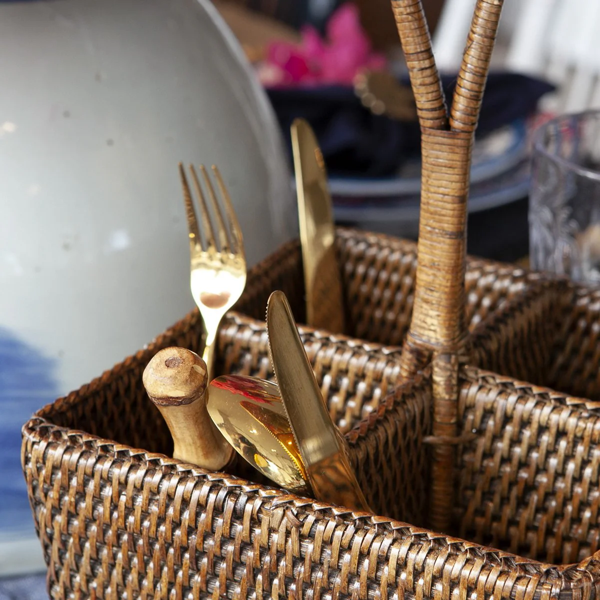 Rattan Cutlery & Condiment Basket Brown - Image 4