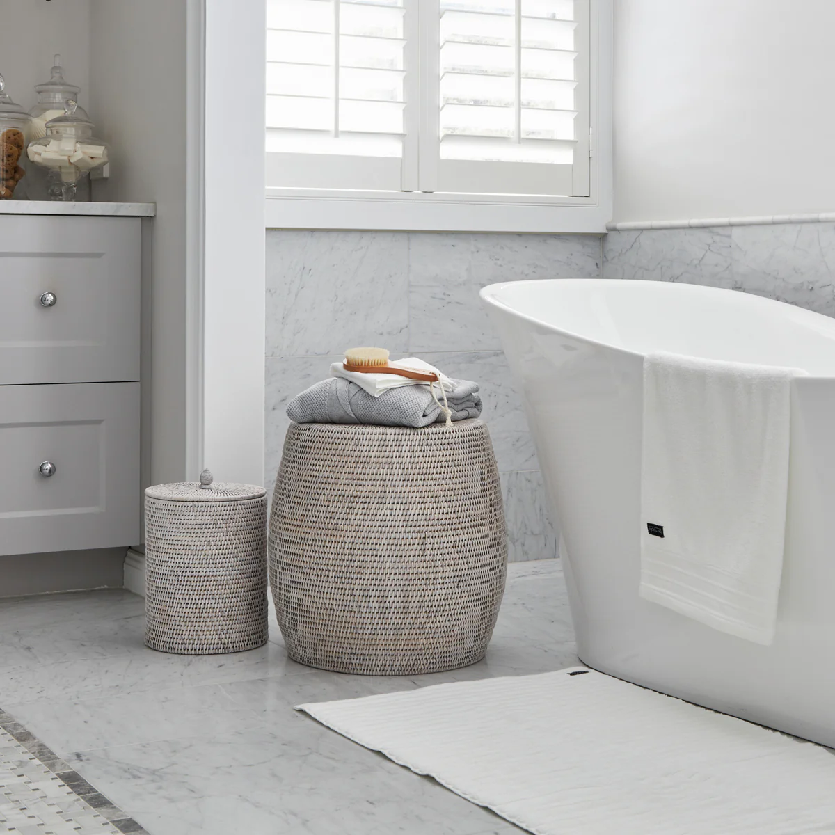 Rattan Drum Stool (White Washed) - Image 3