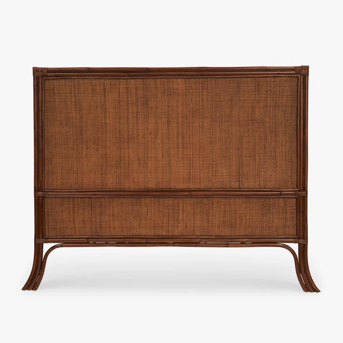 Rattan Indies Bedhead Brown With Custom Newport Stripe Navy Panels - Image 3
