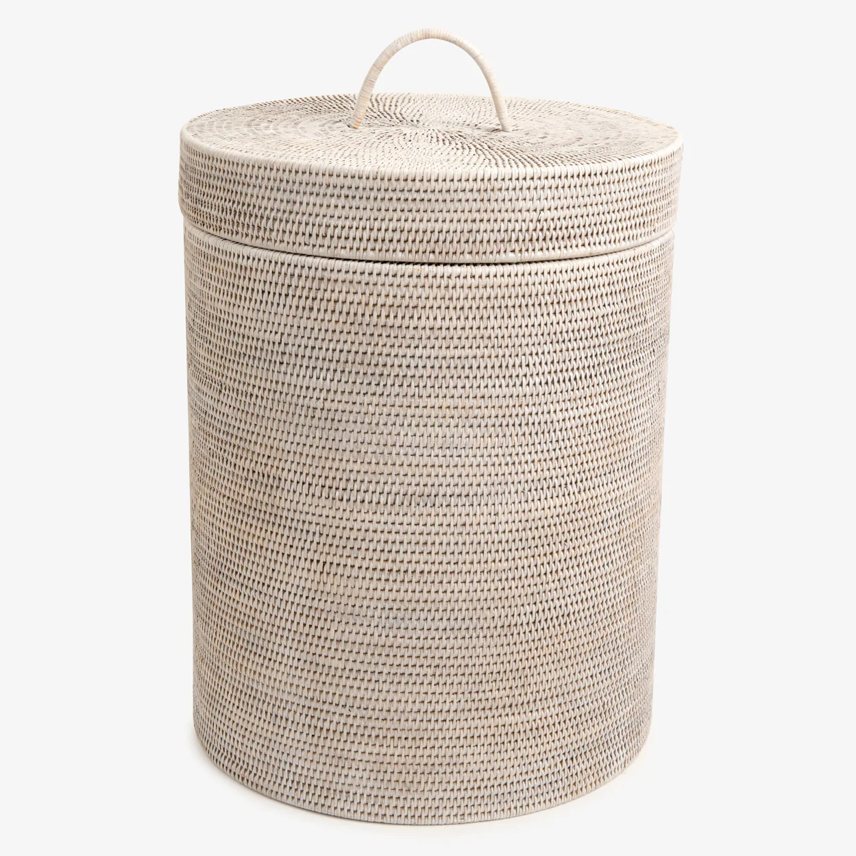 Rattan Laundry Hamper Round (White Washed)