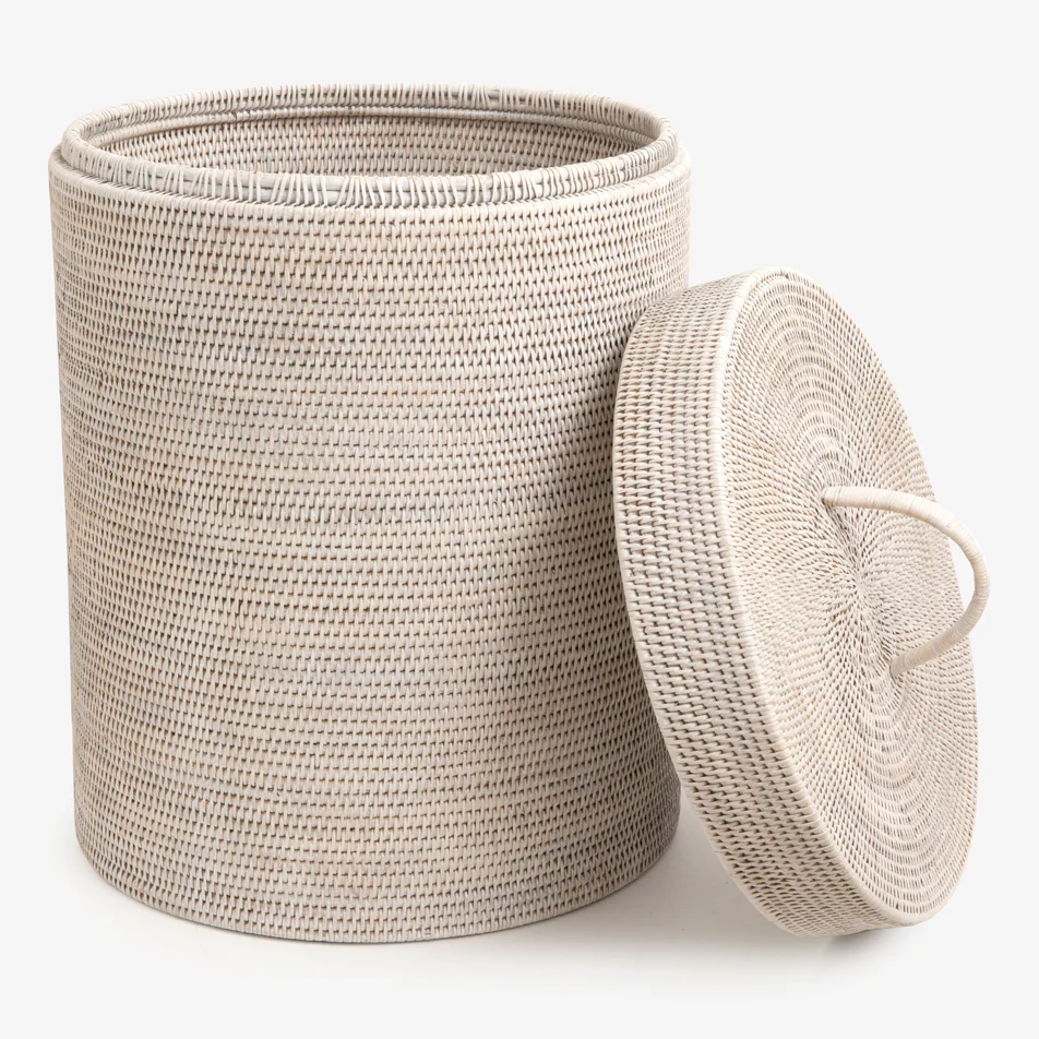 Rattan Laundry Hamper Round (White Washed) - Image 3