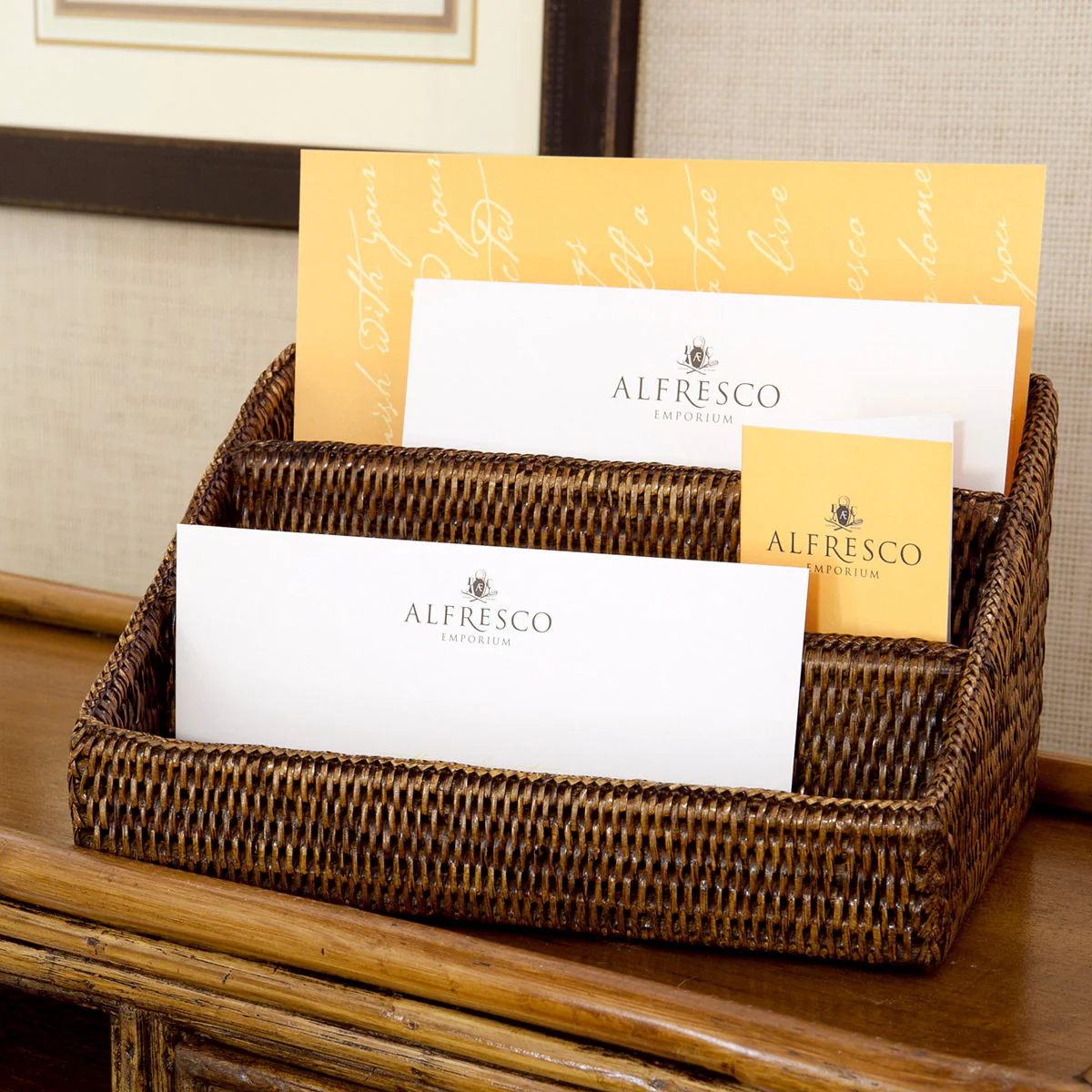 Rattan Letter Holder Organiser (Brown) - Image 3