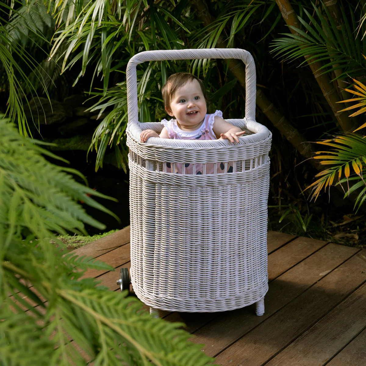 Rattan Market Cart Trolley White - Image 3