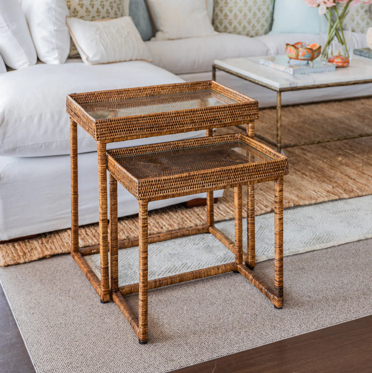 Rattan Nesting Side Tables (Set of 2, Brown) - Image 3