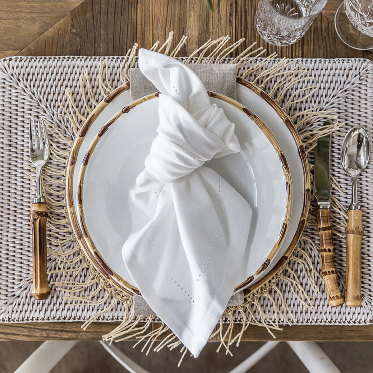 Rattan Rectangular Placemat (White Washed) - Image 3
