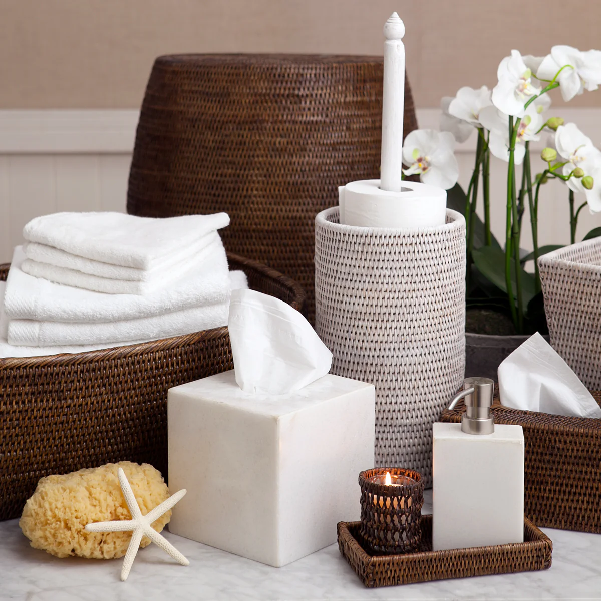 Rattan Toilet Roll Holder (White Washed) - Image 2